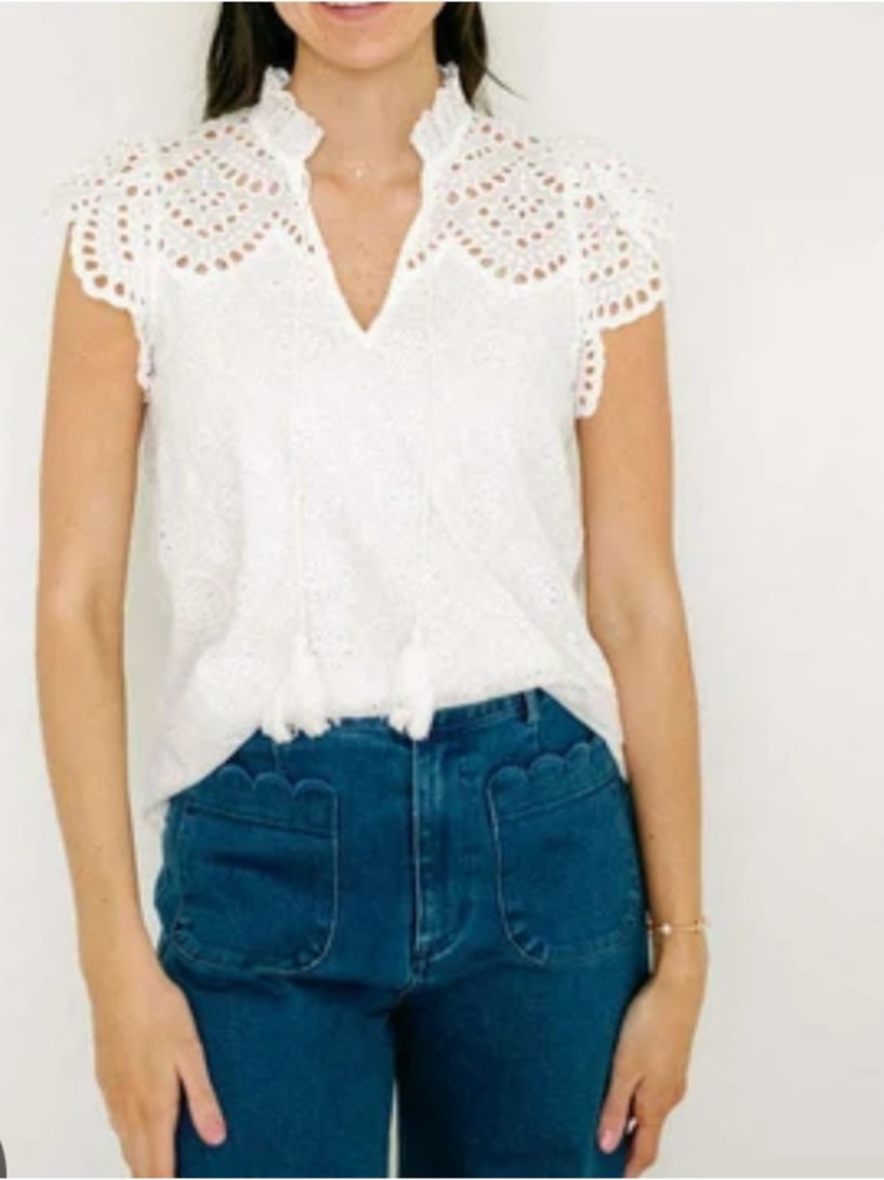 Boutique White Eyelet Blouse Top Sincerely Ours Medium NWT $105 100% Cotton